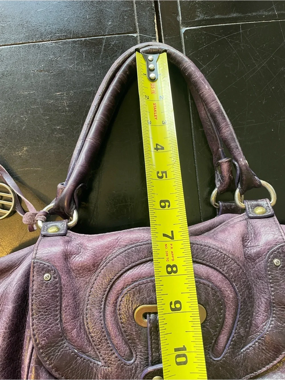 Plum Leather Satchel with Brass Accent Hardware